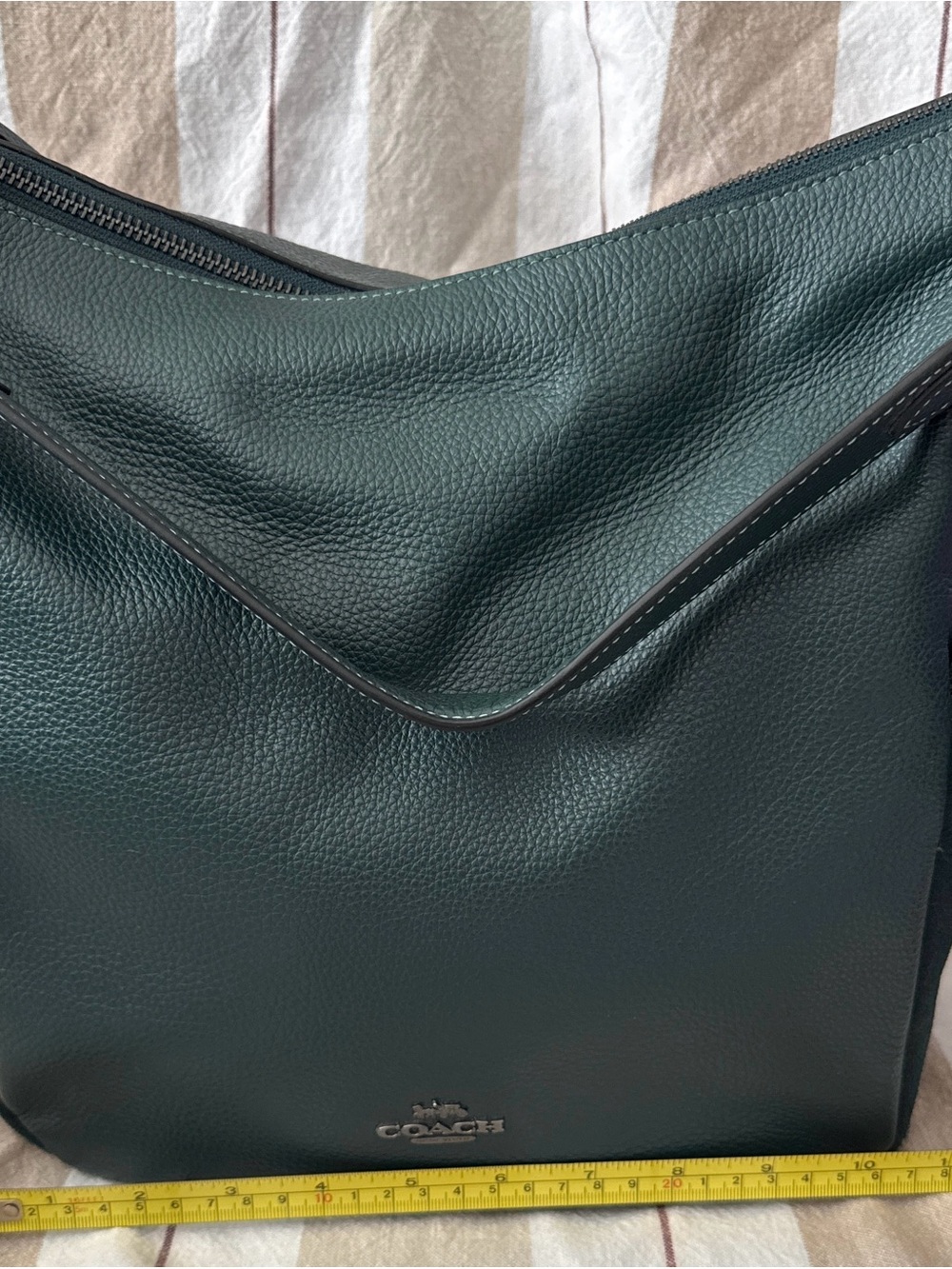 COACH Pebbled Leather Shoulder Hobo in Forest Green